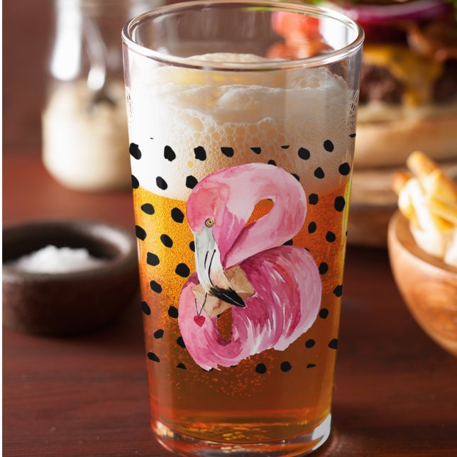 Modern exotisk Rosa Watercolor Flamingo & Dots Glaskopp (Skapare uppladdad)
