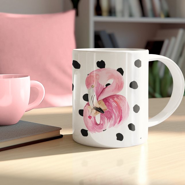 Modern exotisk Rosa Watercolor Flamingo & Dots Kaffemugg (Skapare uppladdad)