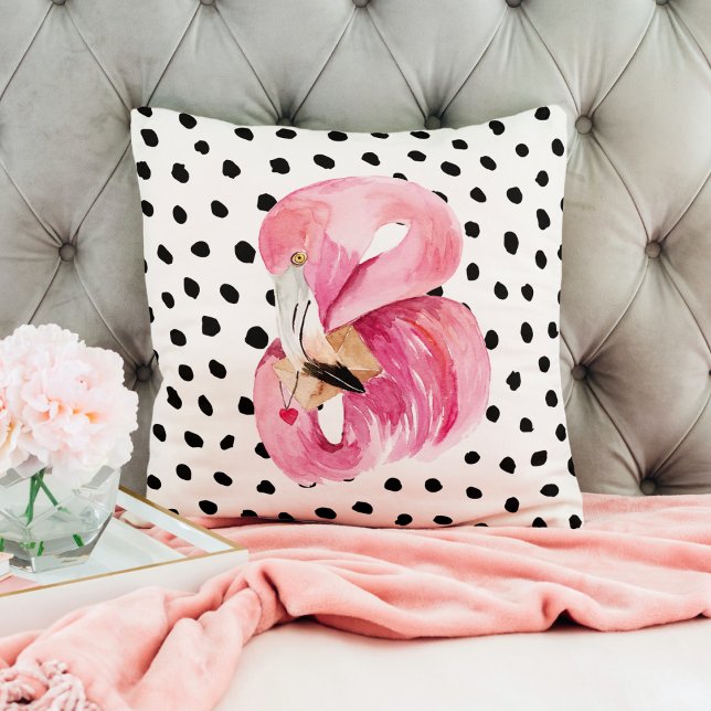 Modern exotisk Rosa Watercolor Flamingo & Dots Kudde (Skapare uppladdad)