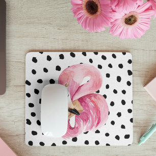 Modern exotisk Rosa Watercolor Flamingo & Dots Musmatta