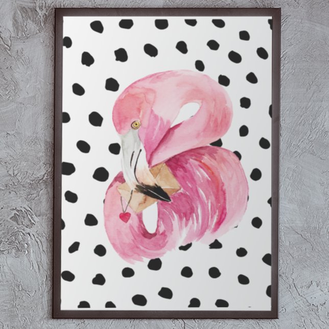 Modern exotisk Rosa Watercolor Flamingo & Dots Poster (Skapare uppladdad)
