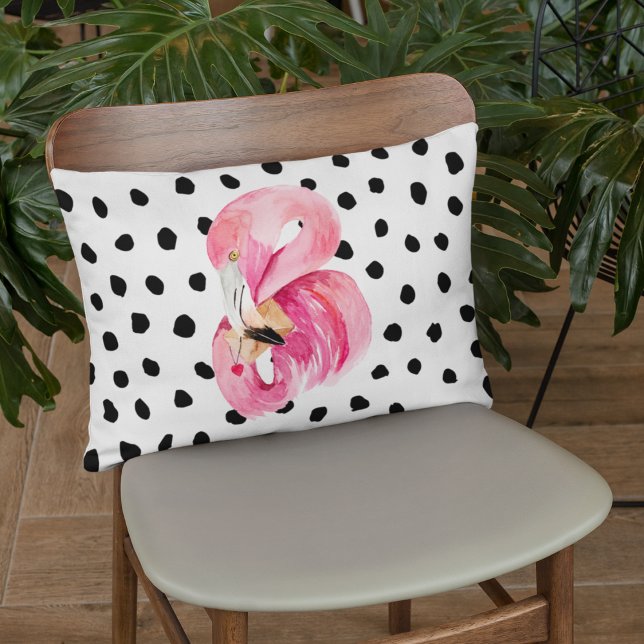 Modern exotisk Rosa Watercolor Flamingo & Dots Prydnadskudde (Skapare uppladdad)