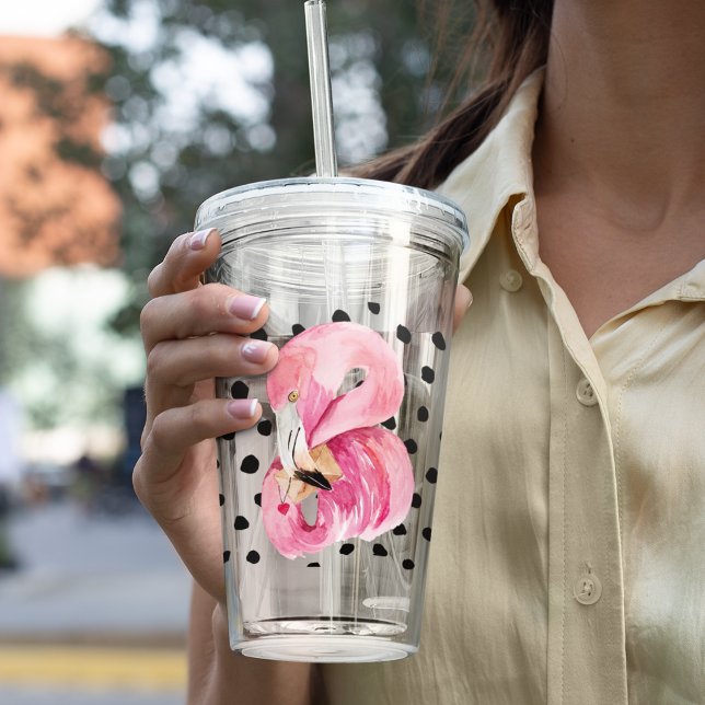Modern exotisk Rosa Watercolor Flamingo & Dots Take Away Mugg (Skapare uppladdad)