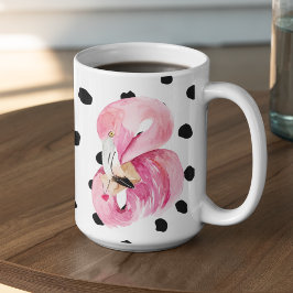 Modern exotisk Rosa Watercolor Flamingo & Dots Två-Tonad Mugg