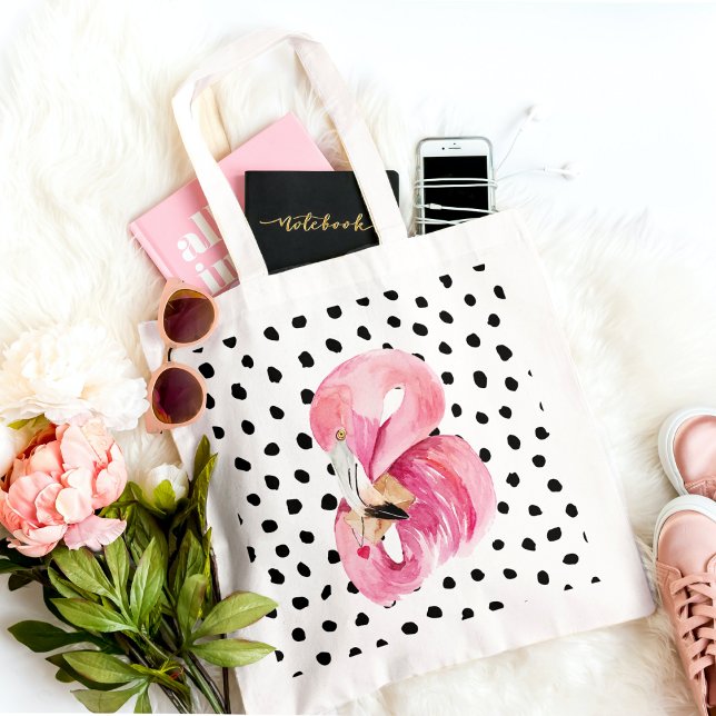 Modern exotisk Rosa Watercolor Flamingo & Dots Tygkasse (Skapare uppladdad)