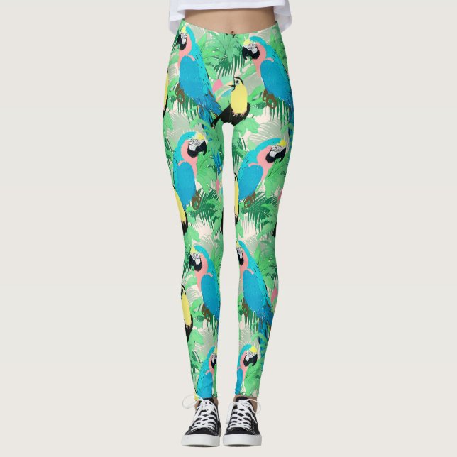 Modern exotiska fåglar och flytande tropisk design leggings (Framsida)