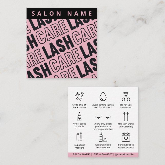 Modern Eyelash Extensions Lash Hiss Aftercare Fyrkantigt Visitkort (Fram/baksida)