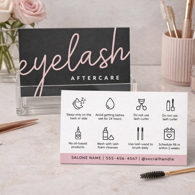 Modern Eyelash Extensions Lash Hiss Aftercare Visitkort (Eyelash Extension Aftercare Cards for Lash Artists | Client Care Instructions)