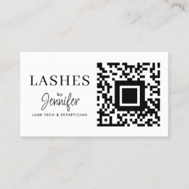 Modern Eyelash Extensions QR Code Black and White Visitkort