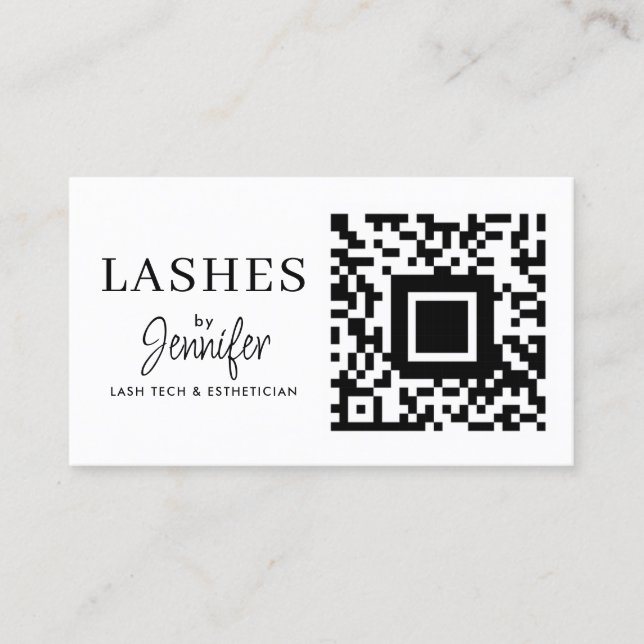 Modern Eyelash Extensions QR Code Black and White Visitkort (Framsida)