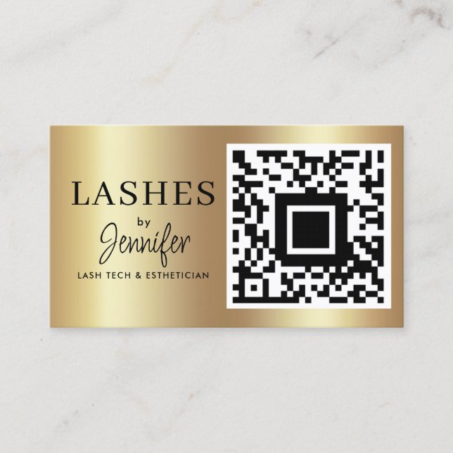 Modern Eyelash Extensions QR Code Black och Guld Visitkort (Framsida)