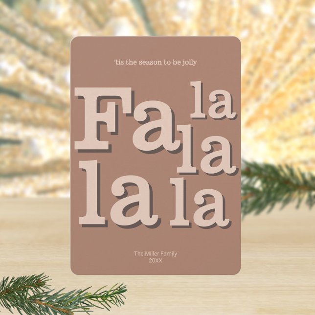 Modern Fa La Mocha Simple Typography-Chic Julkort (Fa la la la la typography Christmas cards in mocha brown)