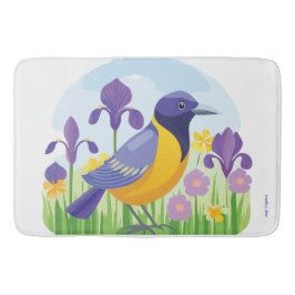 Modern fågel med Blommönstret Iris Flower Badrumsmatta