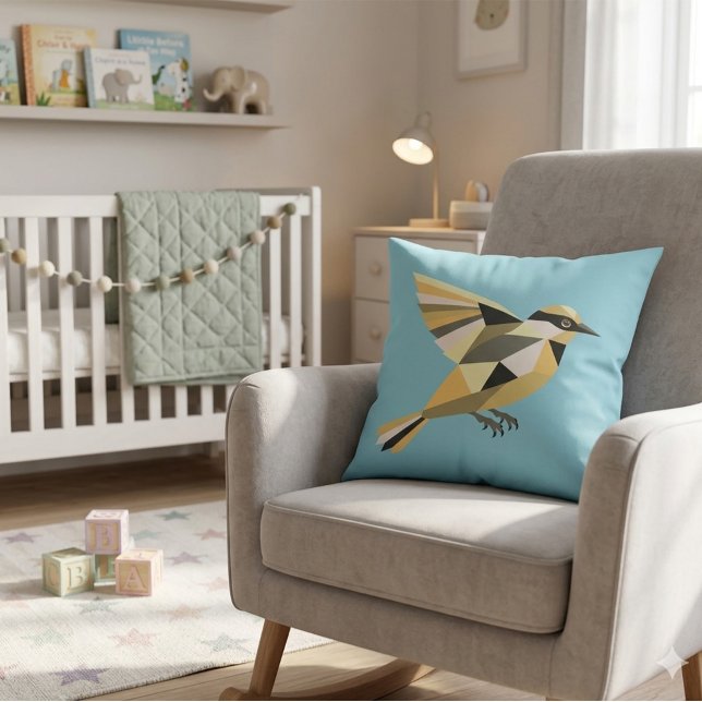 Modern Fågel med Geometrisk Naturinspiration Kudde (Skapare uppladdad)