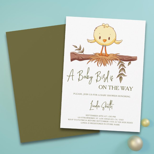 Modern Fågelbo Pojke Bebis Shower Inbjudningar (Modern A Baby Bird is on the Way Boy Baby Shower Invitation by Kinda Cute by Patricia Alvarez)
