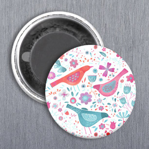 Modern fågelfärg i Blommigten Vattenfärg Magnet