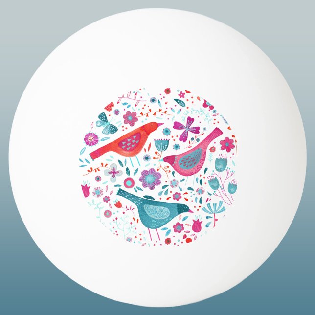Modern fågelfärg i Blommigten Vattenfärg Pingisboll (Pretty watercolor bird and wildflower ping pong ball)