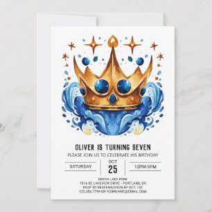 Modern Fairytale Prince Krona Birthday Inbjudningar