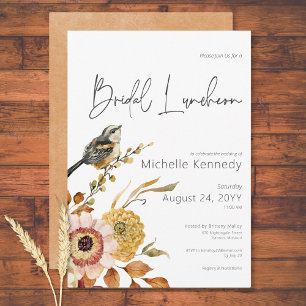 Modern Fall Blommigt & Bird Möhippa Luncheon Inbjudningar