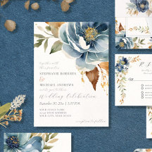 Modern Fall Blommigt Navy Dusty Blue Ivory Bröllop
