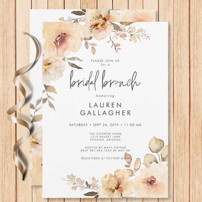 Modern Fall Champagne Blommigt Ram Möhippa Brunch Inbjudningar (Modern Fall Champagne Floral Frame Bridal Brunch Invitation)