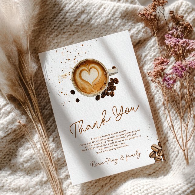 Modern Fall Coffee Baby är en babystötare. Tack Kort (Modern Fall Coffee Baby is Brewing Baby Shower Thank You Card)