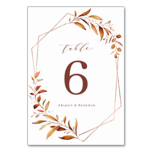 Modern Fall Greenery Geometric Rustic Bröllop Bordsnummer