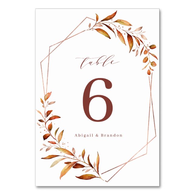 Modern Fall Greenery Geometric Rustic Bröllop Bordsnummer (Baksidan)