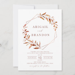 Modern Fall Greenery Geometric Rustic Bröllop Invi Inbjudningar