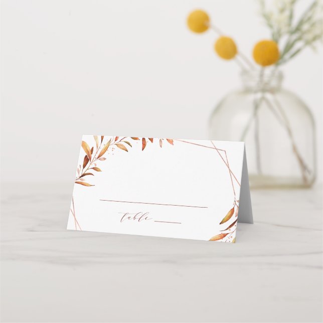 Modern Fall Greenery Geometric Rustic Bröllop Placeringskort (Framsida)