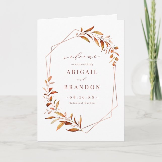 Modern Fall Greenery Geometric Rustic Bröllop Program (Framsida)