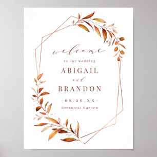Modern Fall Greenery Geometric Rustic Bröllop-teck Poster