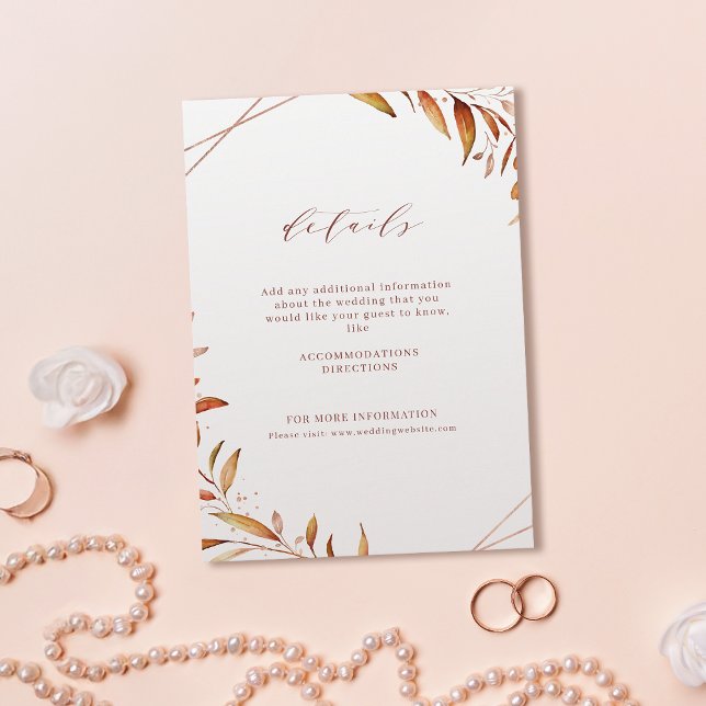 Modern Fall Greenery Geometric Rustic Bröllop Tilläggskort (Modern Fall Greenery Geometric Rustic Wedding Enclosure Card)