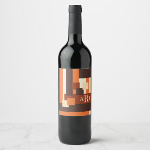 Modern Fall Monogrammed Färg-block Vinflaska Etikett