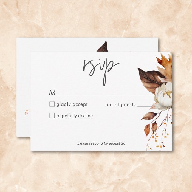 Modern Fall Neutralt Blommigt Ram Bröllop, ingen m OSA Kort (Modern Fall Neutral Floral Frame Wedding QR Code RSVP Card)