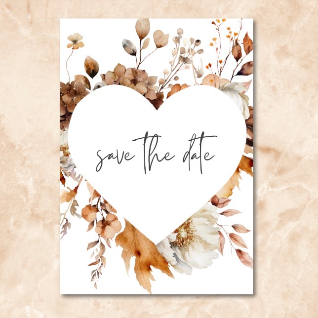 Modern Fall Neutralt Blommigt Ram Bröllop Spara Datumet (Modern Fall Neutral Floral Frame Wedding Save The Date)