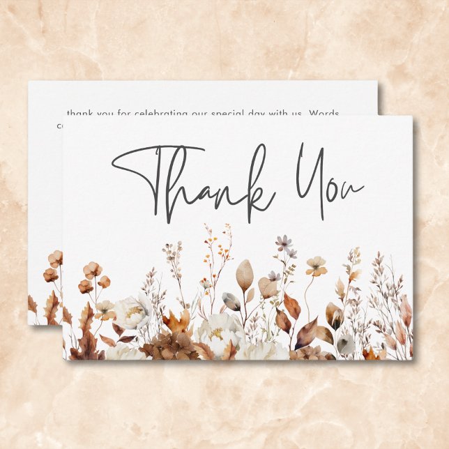 Modern Fall Neutralt Blommigt Ram Bröllop Tack Kort (Modern Fall Neutral Floral Frame Wedding Thank You Card)