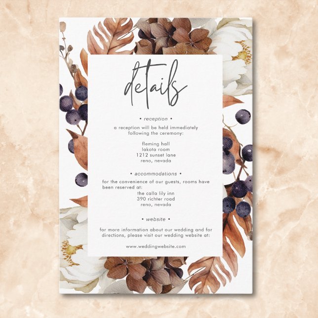 Modern Fall Neutralt Blommigt Ram Bröllop Tilläggskort (Modern Fall Neutral Floral Frame Wedding Enclosure Card)