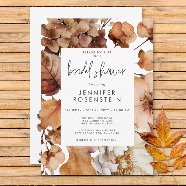 Modern Fall Neutralt Blommigt Ram Möhippa Inbjudningar (Modern Fall Neutral Floral Frame Bridal Shower Invitation)
