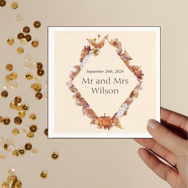 Modern Fall Orange BOHO Bröllop Dinner Cocktail Pappersservett (Skapare uppladdad)