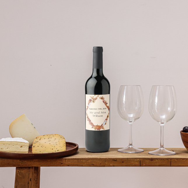 Modern Fall Orange BOHO Bröllop Vin-etiketter Vinflaska Etikett (Skapare uppladdad)