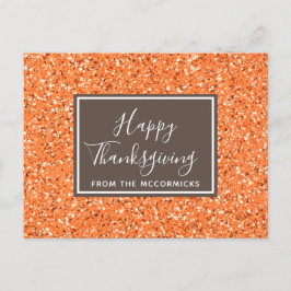 Modern Fall Orange Glitter Happy thanksgiving Helg Vykort
