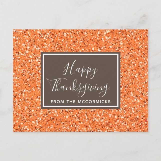 Modern Fall Orange Glitter Happy thanksgiving Helg Vykort (Framsida)