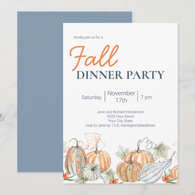 Modern Fall Pumpkin Dinner Party-inbjudan Inbjudningar (Fram/baksida)