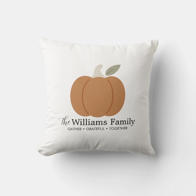 Modern Fall Pumpkin Family Namn-Thanksgiving Kudde (Framsida)
