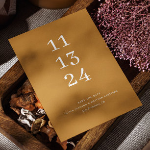 Modern fall senap-gultens minimalistiska bröllop spara datumet