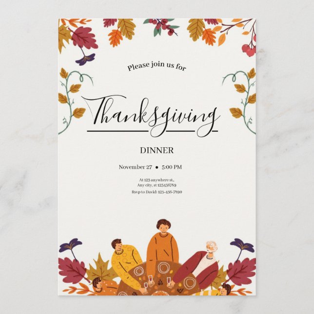 Modern Fall Thanksgiving Dinner Invitation Inbjudningar (Framsida)