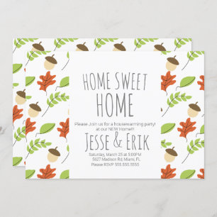 Modern Fall Träd och Acorn Houseuppvärmning Party Inbjudningar