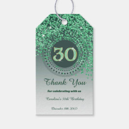Modern Fallande Grön Glitter 30-årsdag Presentetikett