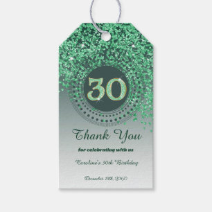 Modern Fallande Grön Glitter 30-årsdag Presentetikett